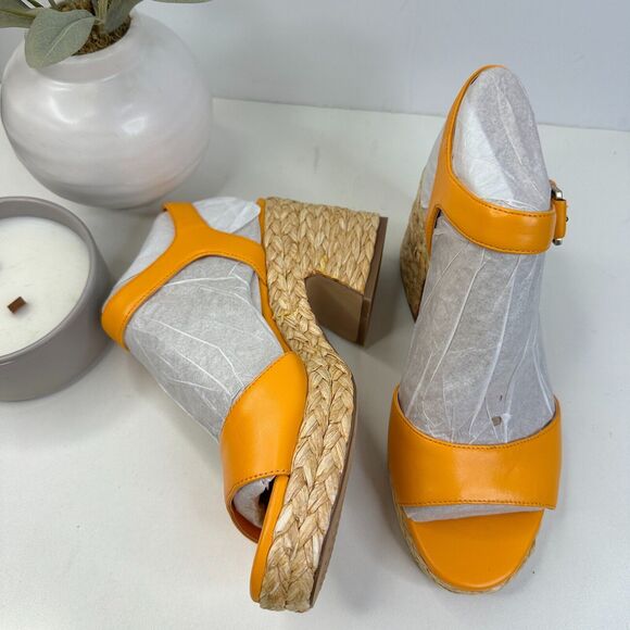 Vince Camuto Ranneli Leather Raffia Block Heel Espadrille Orange Women's 7M NWOB - Picture 5 of 11